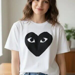 Comme Des Garçons PLAY heart t-shirt white black women's size XS
